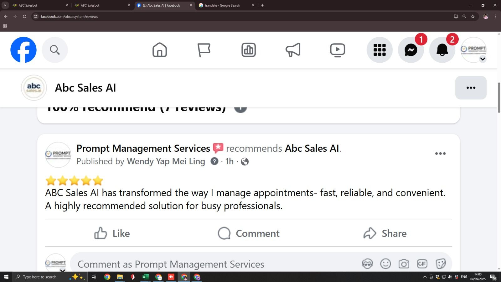 Prompt Management Financial Services case study screenshot 2 - ABC Sales AI results